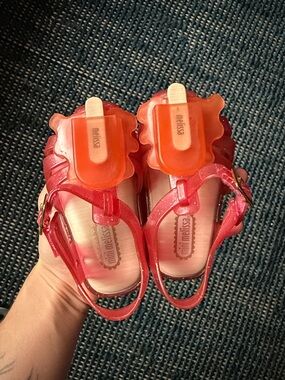 Mini Melissa Girls' Jelly Sandals in Bright Coral Red with Popsicle Detail